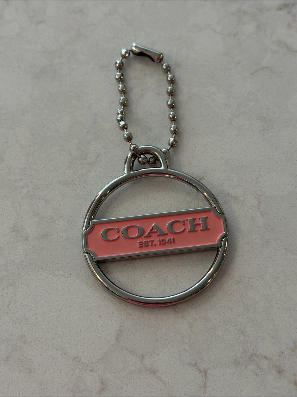 COACH Pink Enamel Logo Keyring Bag Charm - Picture 2 of 3